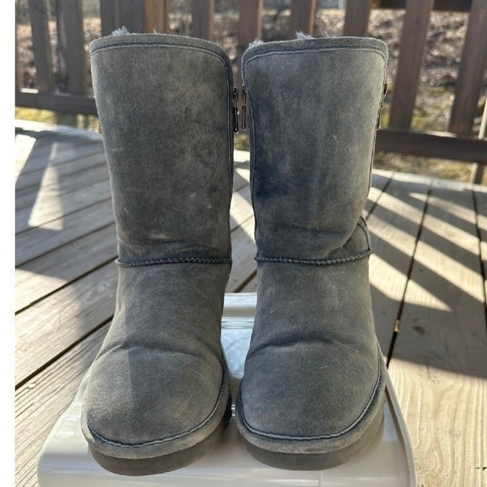 LAMO Suede Boots Winter Gray Leather Faux Fur Lined Women's Size 9
